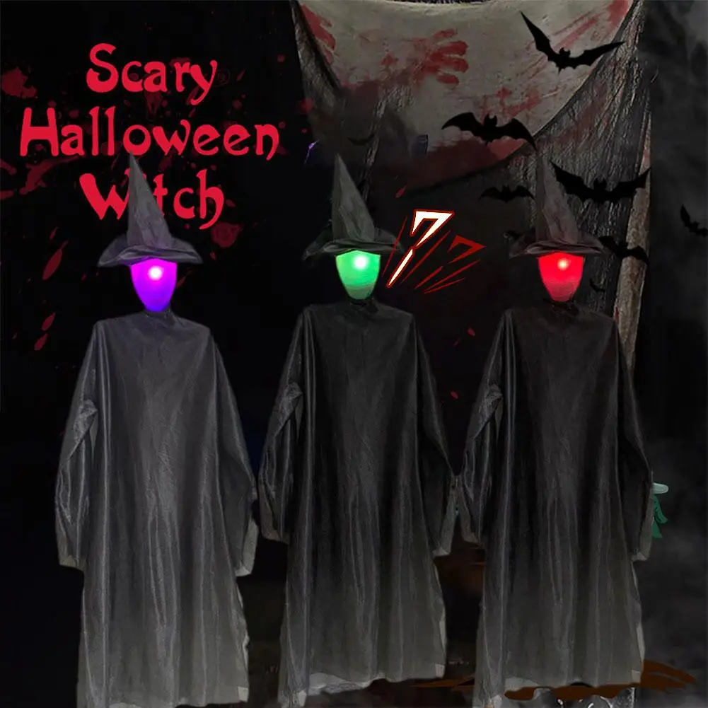 

120CM Light-Up Witches With Stakes Halloween Decorations Sound Decor Witches Hands Sensor Activated Holding Screaming Outdo H8W8