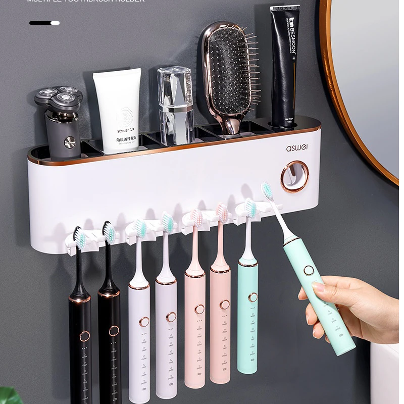 

Toothbrush Storage Holder, Automatic Toothpaste Dispenser, Wall Mounted Toothpaste Squeezer Electric Toothbrush Holder