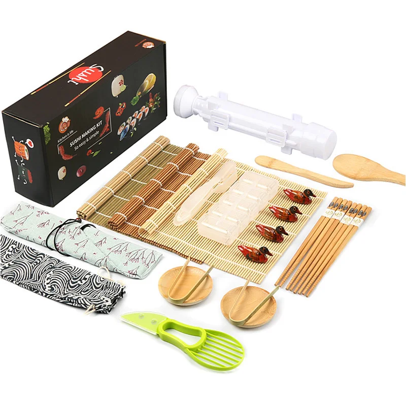 Sushi Making Kit Set Sushi Roller Bazooka Rice Ball Mold with Bamboo Mats Chopsticks Kitchen Sashimi Sushi DIY Tools Accessories