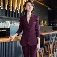 korean formal ladies purple blazer women business suits with sets work wear office uniform 2 piece large size pants jacket set