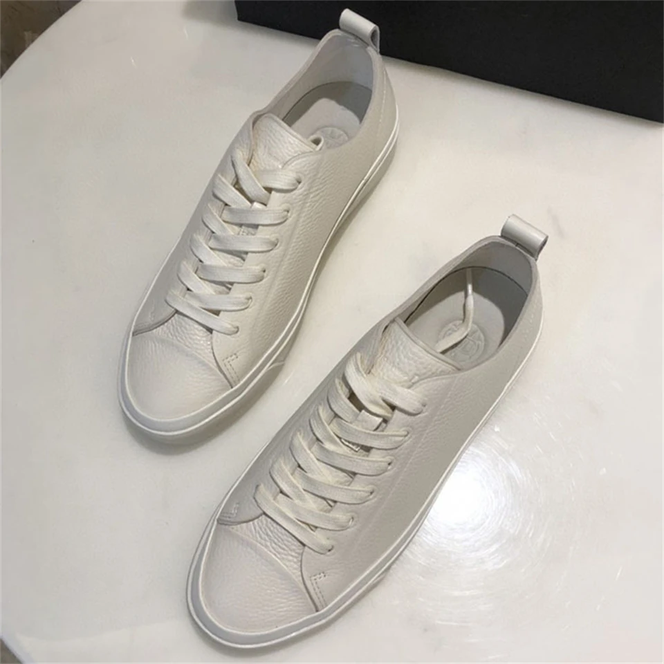 White Genuine Leather Sneakers Women Casual Lace-up Sport Flat Shoes Girls Vulcanized Shoes Tenis Feminino Zapatillas De Mujer