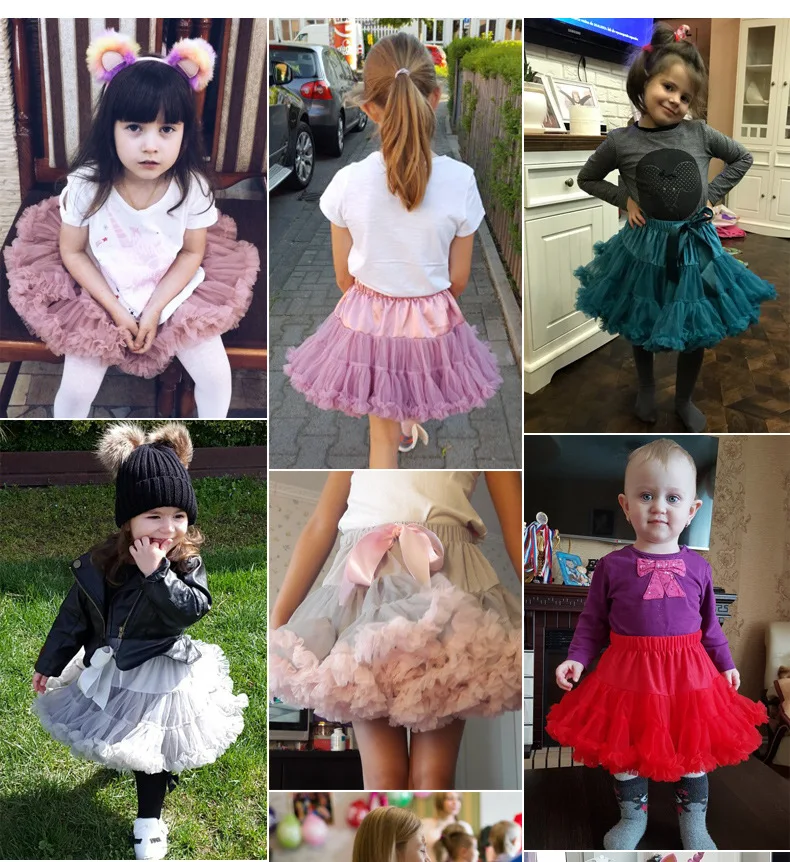 HOT Girls Tutu Skirts Solid Fluffy Tulle Princess Ball Gown Pettiskirt Kids Ballet Party Performance Dress for Children PP001 images - 6