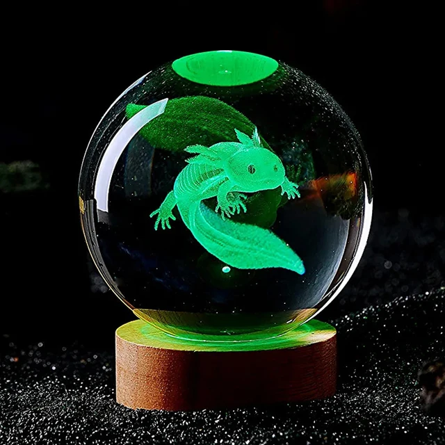 3D Axolotl Crystal Ball Night Light: Laser-Engraved, Colored, and Perfect for Birthday Gifts and Home Decor 2