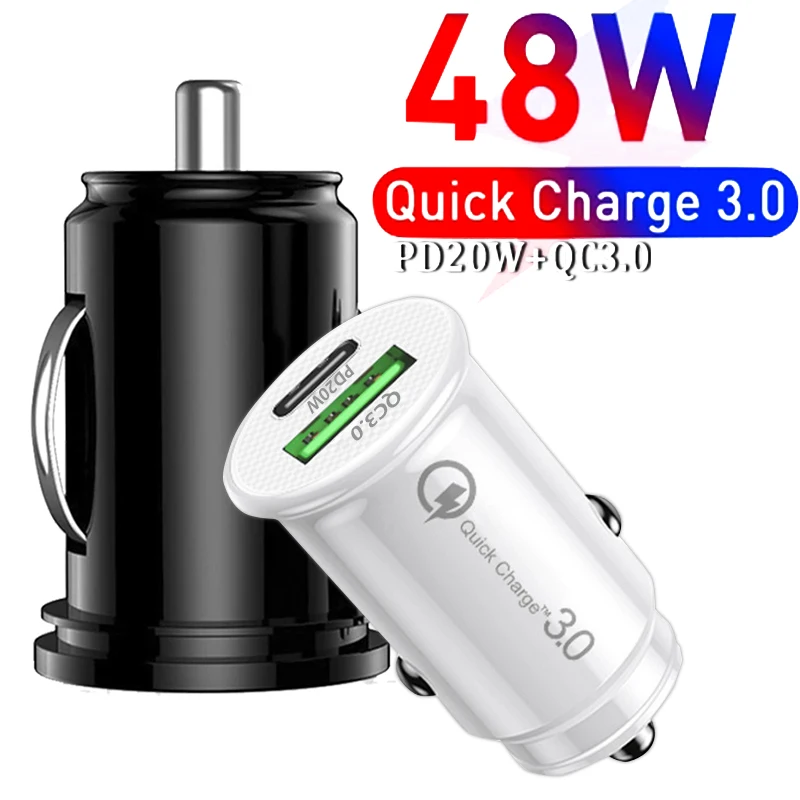 Автомобильное зарядное устройство PD 48W быстрой зарядки Quick Charge 4.0 QC3.0 с разъемом USB Type C для iPhone 14 Pro 12 11, Xiaomi, Samsung, MacBook, ноутбука.