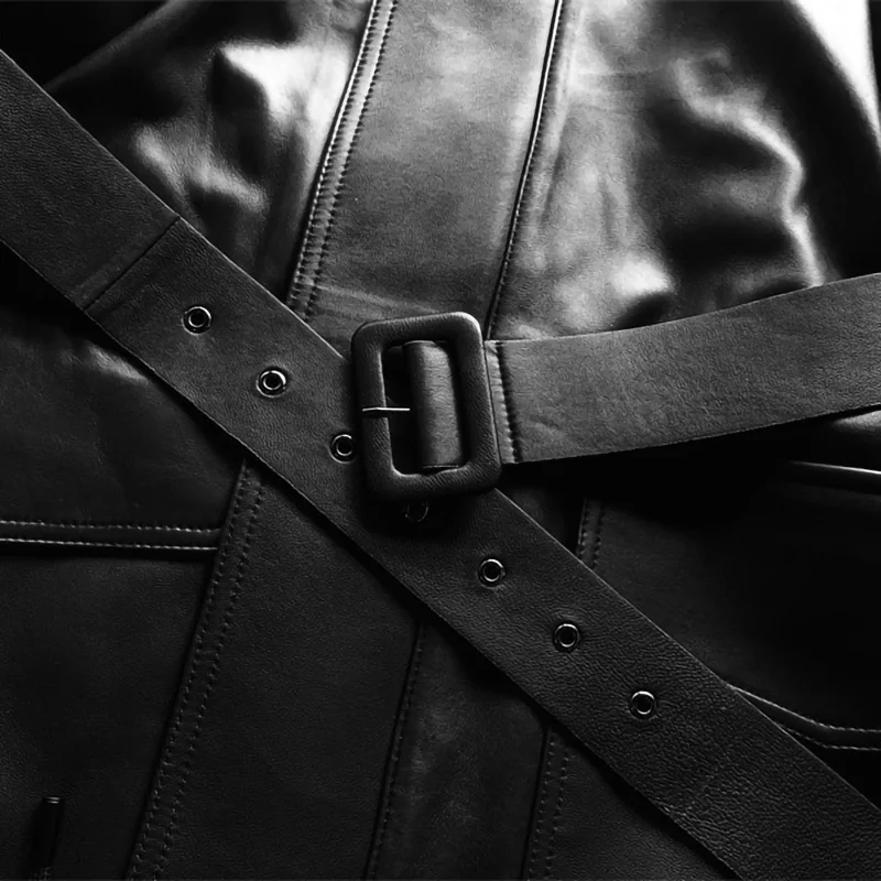 Lady Genuine Sheepskin Leather Jacket With Hood Spring Autumn Women Trench Coat Long Fashion Overcoat With Belt TF5295