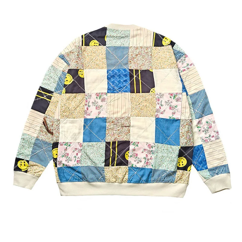 [BOMP] Винтажный лоскутный мужской и женский пуловер на плоской подошве сзади
