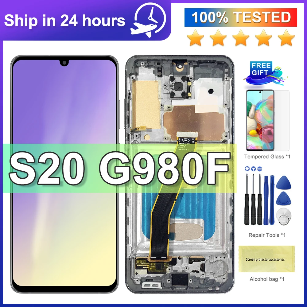Высококачественный TFT-дисплей для Samsung Galaxy S20 G980F SM-G981B/DS G981F, ЖК-дисплей с сенсорным экраном и рамкой, для замены дисплея S20