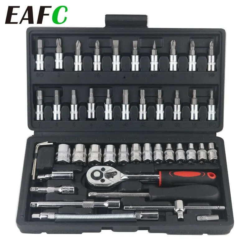 46pcs Car Repair Tool Kit 1/4-Inch Socket Set Car Repair Too