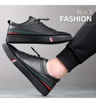 New Shoes for Men Striped Genuine Leather Casual Shoes Trend Flats Skate Shoes Cow Leather Slip-on Sneakers 6