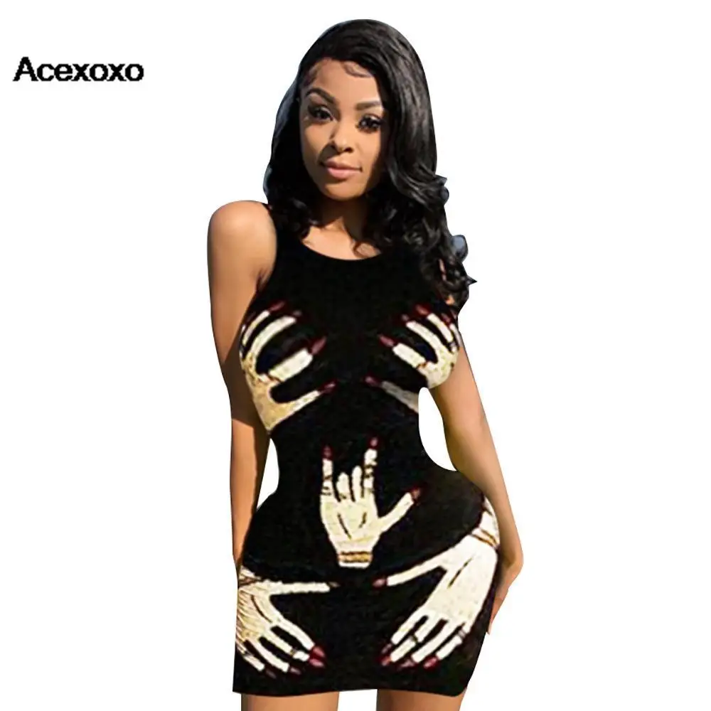

2023 new European and American fashion finger print dress nightclub outfit