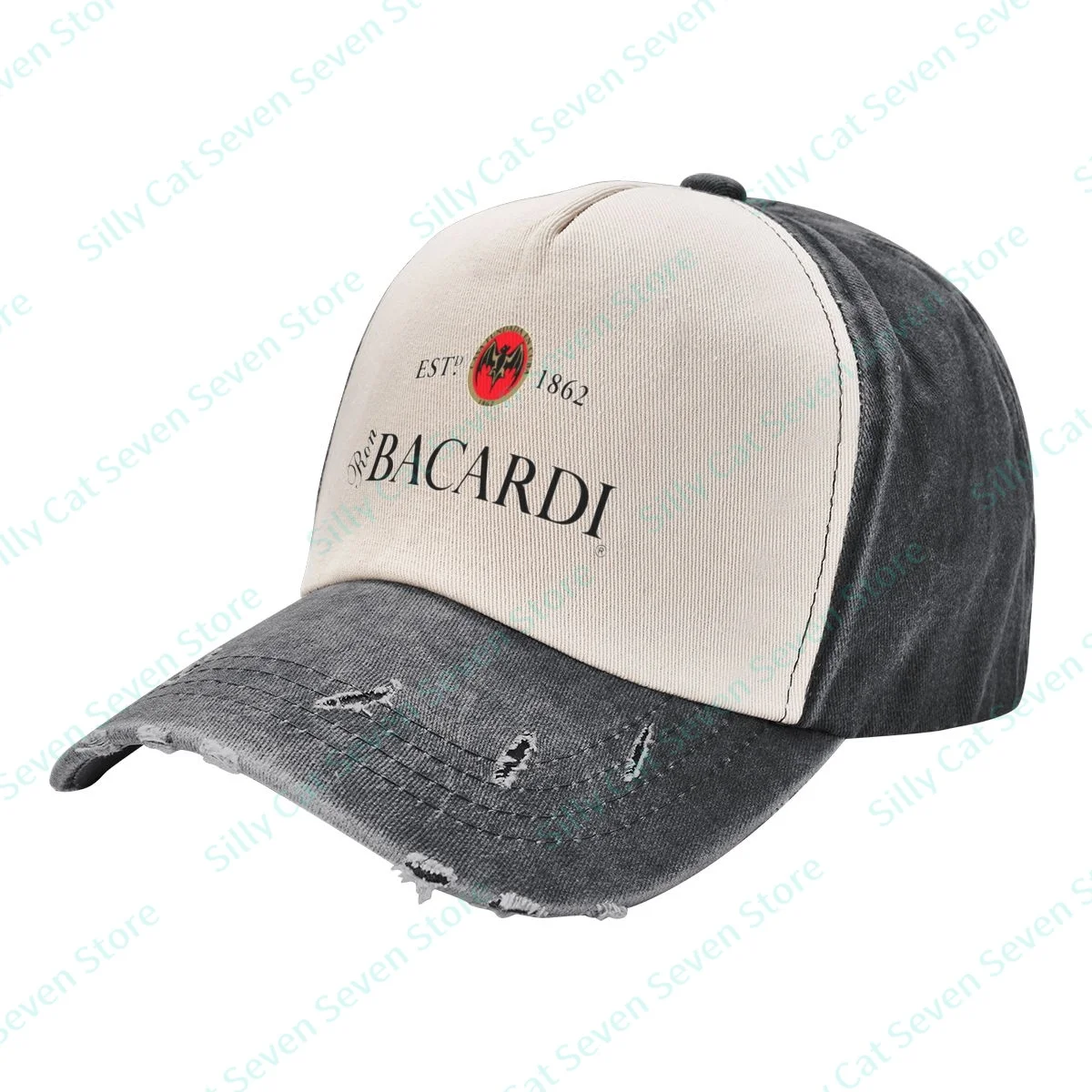 

Fashion Bacardi Rum cowboy Baseball Cap Men Women Vintage adjustable Mixed color stitching Baseball Cap Washed Dad Hat