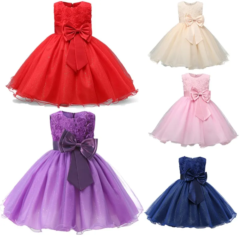 

Newborn Princess Baptism Dress For Baby Girl First Birthday Party Toddler Tulle Fabric Dress Girl Christening Bow Knot Gown
