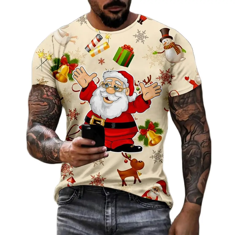 

Футболка мужская с 3D-принтом Санта-Клауса, смешной топ с коротким рукавом, футболка оверсайз, Рождественская одежда