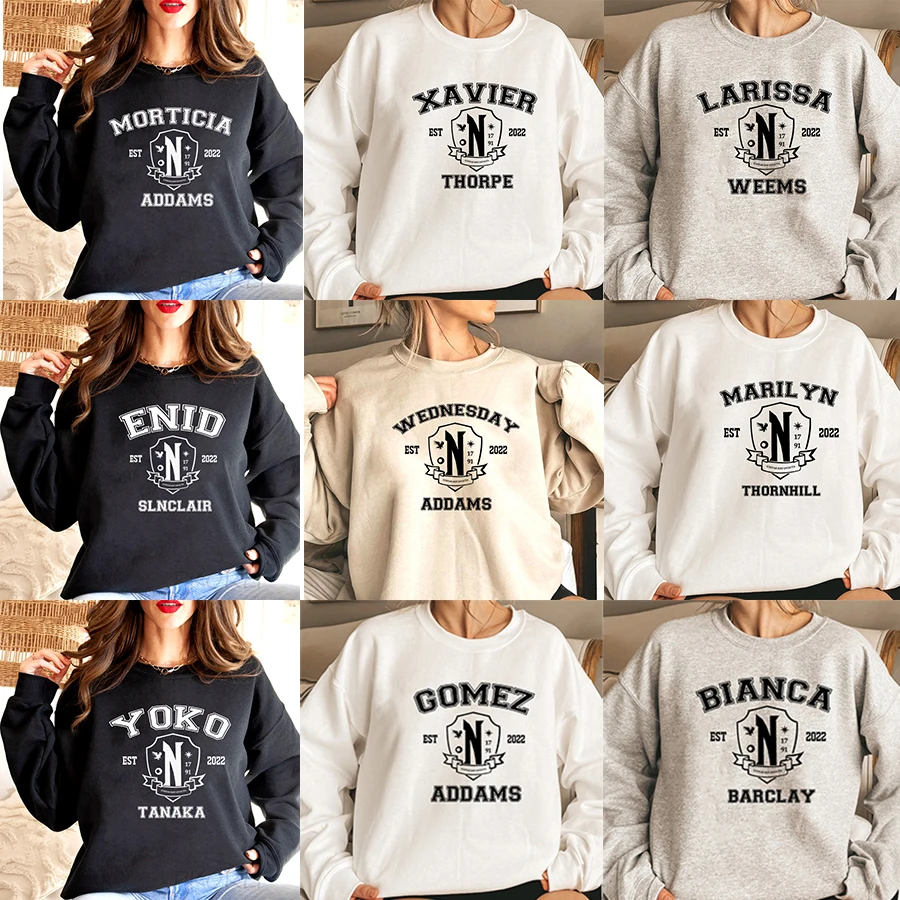 

Nevermore Academy Team Sweatshirt Wednesday All Character Hoodie Women Pullover Graphic Letter Print Hoodies Clothes coat