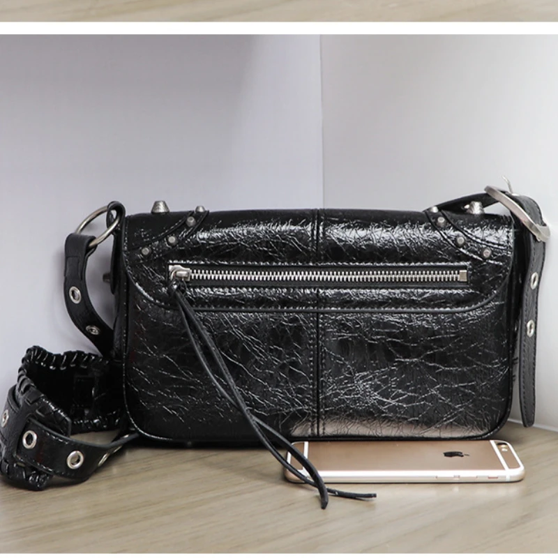 Luxury men and women three in one riveted bag leather crossbody small square bag biker bag