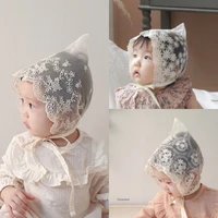 korean baby hat summer princess lace flower bonnet hat kids white cotton caps baby girls lace hats newborn photography props