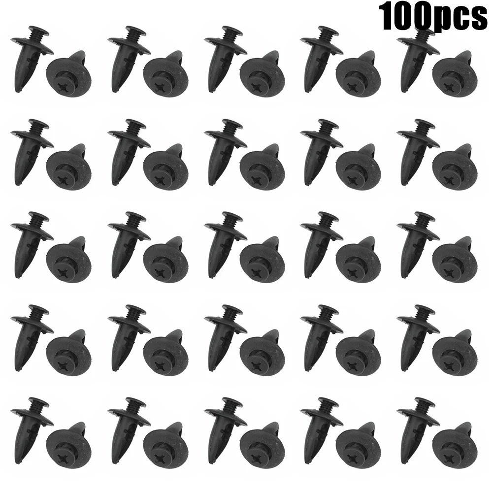 

100Pcs Car Clips Auto Plastic Push Fastener Rivets Clips Plastic Black For Dia Hole Interior Accessories Auto Fastener Tools