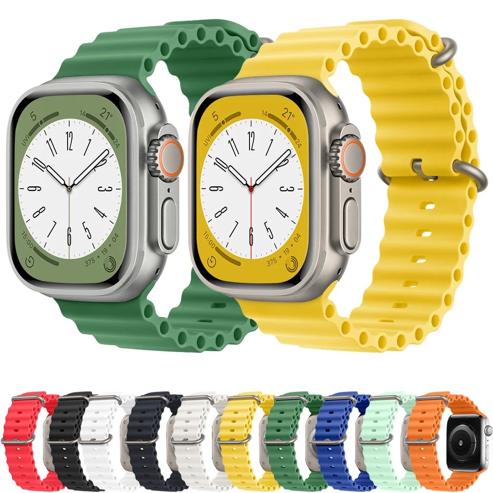 

Силиконовый ремешок Ocean для Apple watch Ultra band, силиконовый браслет для iWatch Series 7 6 5 3 se 8, 49 мм 45 мм 44 мм 40 мм 41 мм 42 мм 49 45 мм