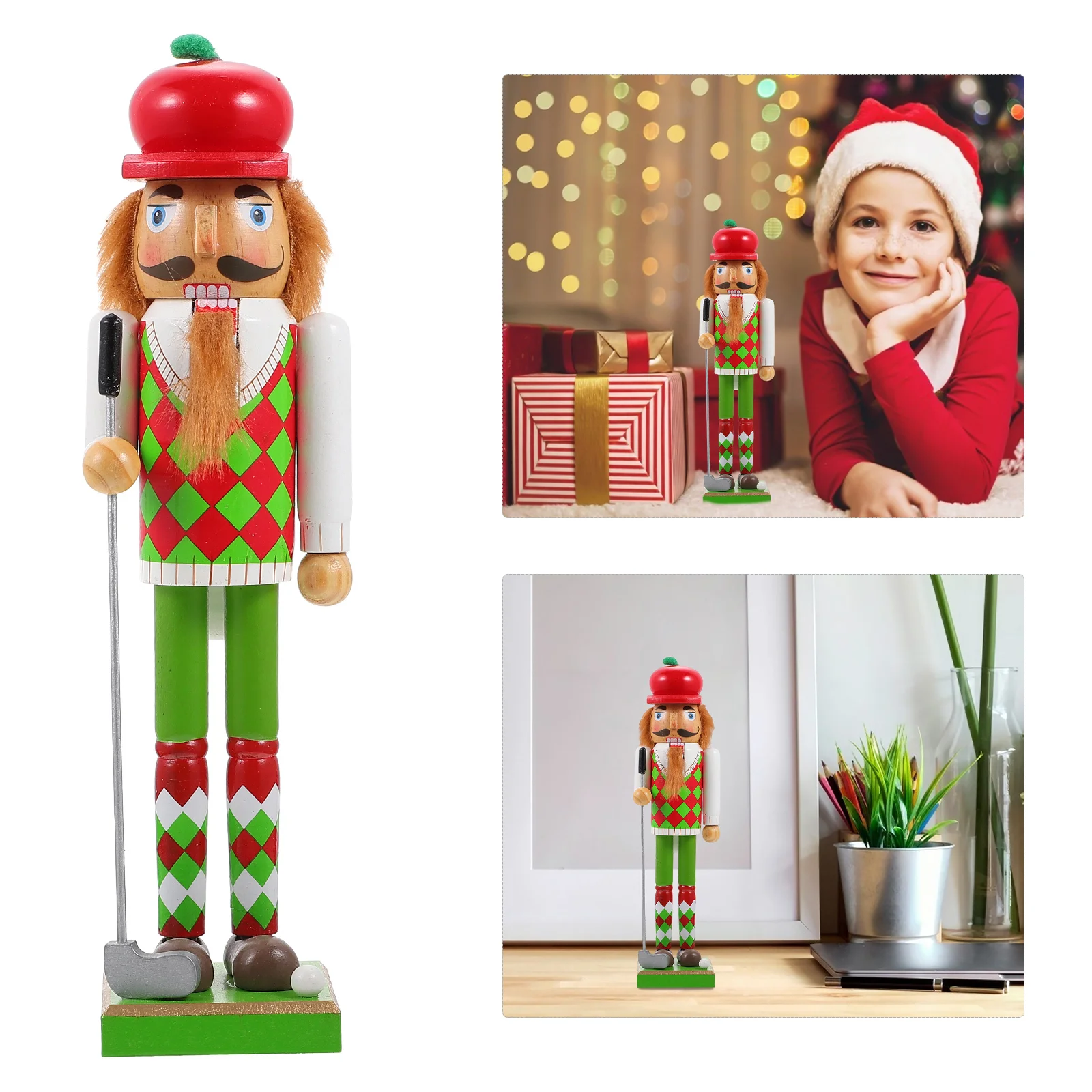

1Pc Funny Xmas Wooden Nutcracker Doll Decor Home Xmas Nutcracker Puppet Ornament