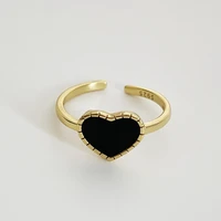 vintage 925 sterling silver heart agate adjustable rings 18k gold plated minimalist jewelry gift for girls