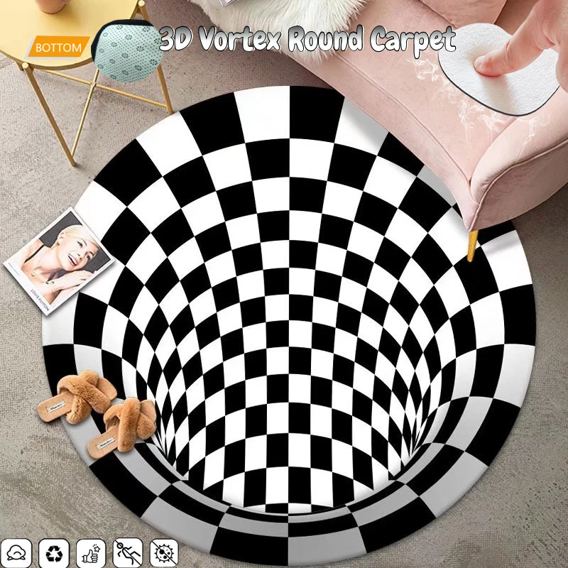 

3D Visual Vortex Round Carpet for Living Room Sofa Elastic Floor Mat Bedroom Decor Bedside Area Rugs Computer Chair Rug Washable