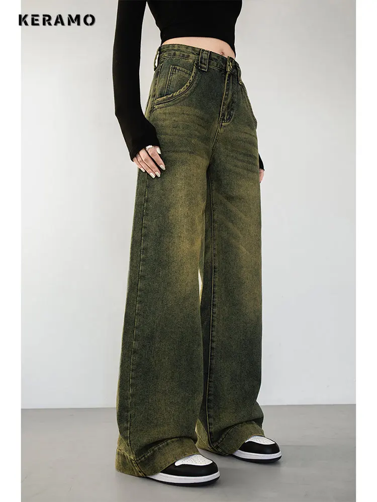 

American Vintage Grunge High Waist Straight Jeans Pants 2023 Women's Casual Baggy Y2K Wide Leg Streetwear Style Denim Trouser