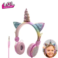 original lol surprise doll wired headphone cute unicorns music stereo earphone compatible computer mobilephone girl birthday toy