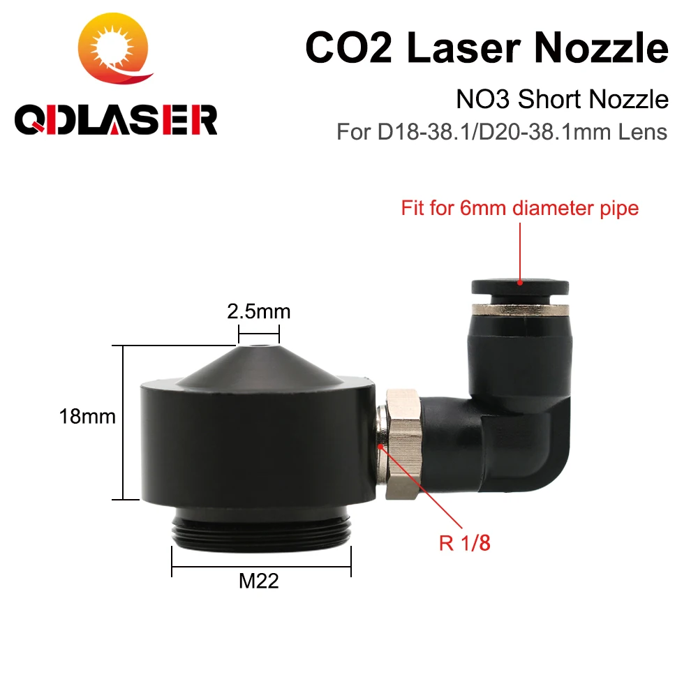 QDLASER CO2 Лазерная воздушная Форсунка для диаметром 18/20 мм линзы короткая A с