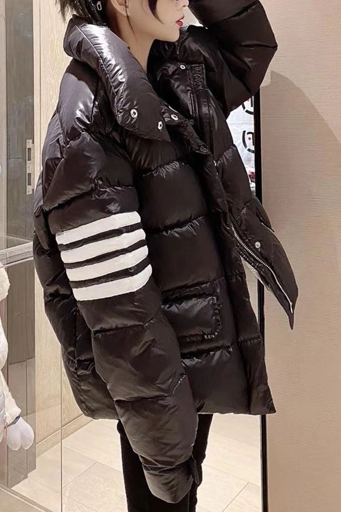 TB Short White Duck Bright Velvet Down Jacket Female Korean Casual Stand-collar Jacket Bread Suit