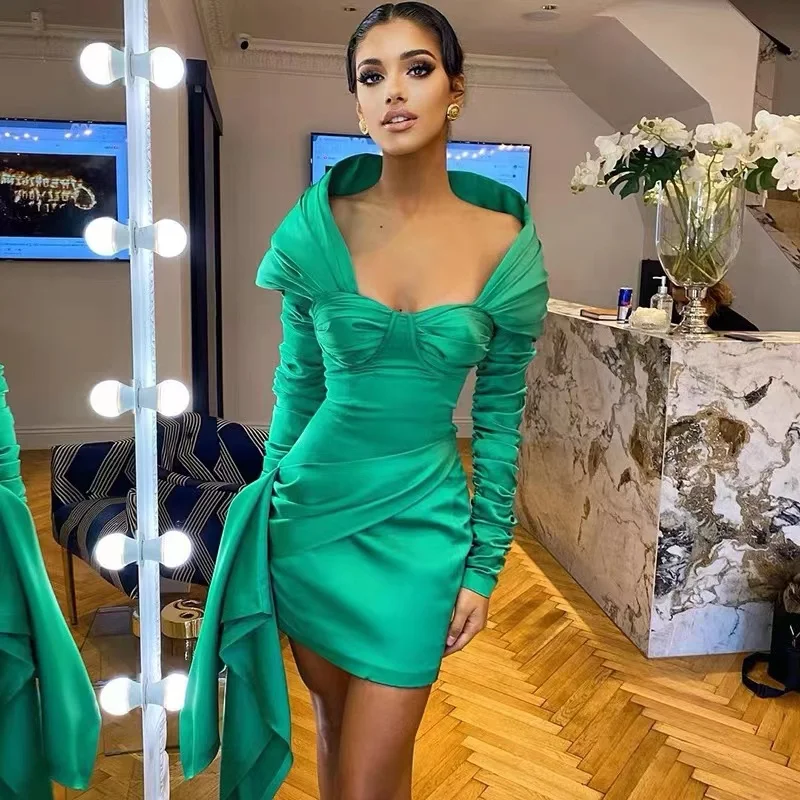 

2022 Summer Elegant Puff Sleeve Square Collar Corset Bodycon Mini Dress Office Party Vestidos Women Bodycon Fahion Dress
