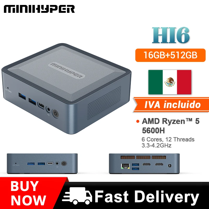 Мини-ПК MiniHyper HI6, процессор AMD Ryzen 5 5600H, 16 ГБ, 512 Гб SSD ...