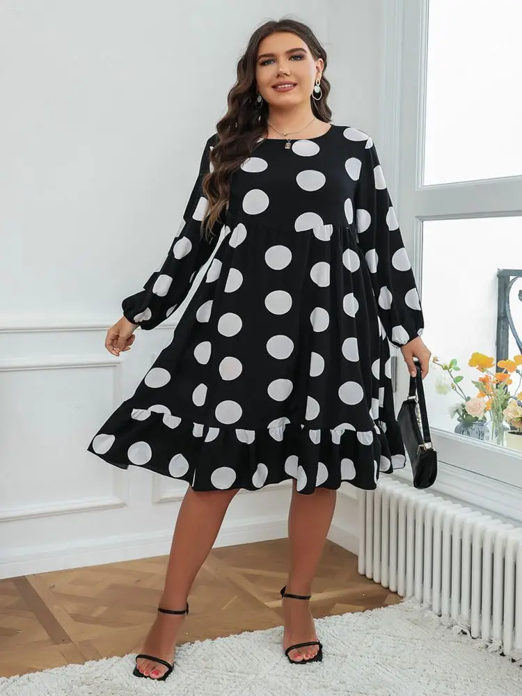 

Шифоновое платье в горошек, с круглым вырезом и длинным рукавом