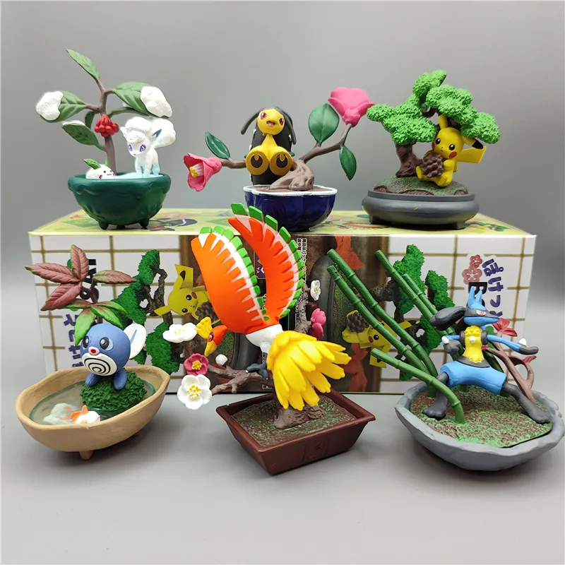 

6PCS Pokemon Bonsai Series Figures Doll Sets Anime Figure Pikachu Ninetales PVC Toys Model Desktop Ornaments Kids Birthday Gifts