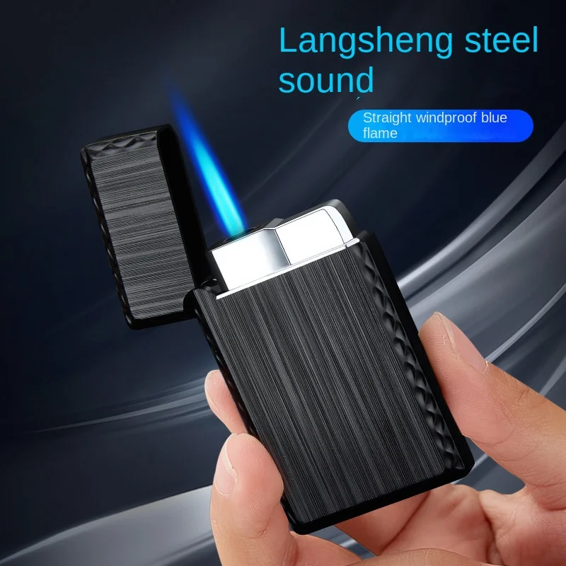 

Langsheng Steel Tone Men's Direct Charge Lighter Blue Flame Rough Brushed Direct Charge Windproof Lighter