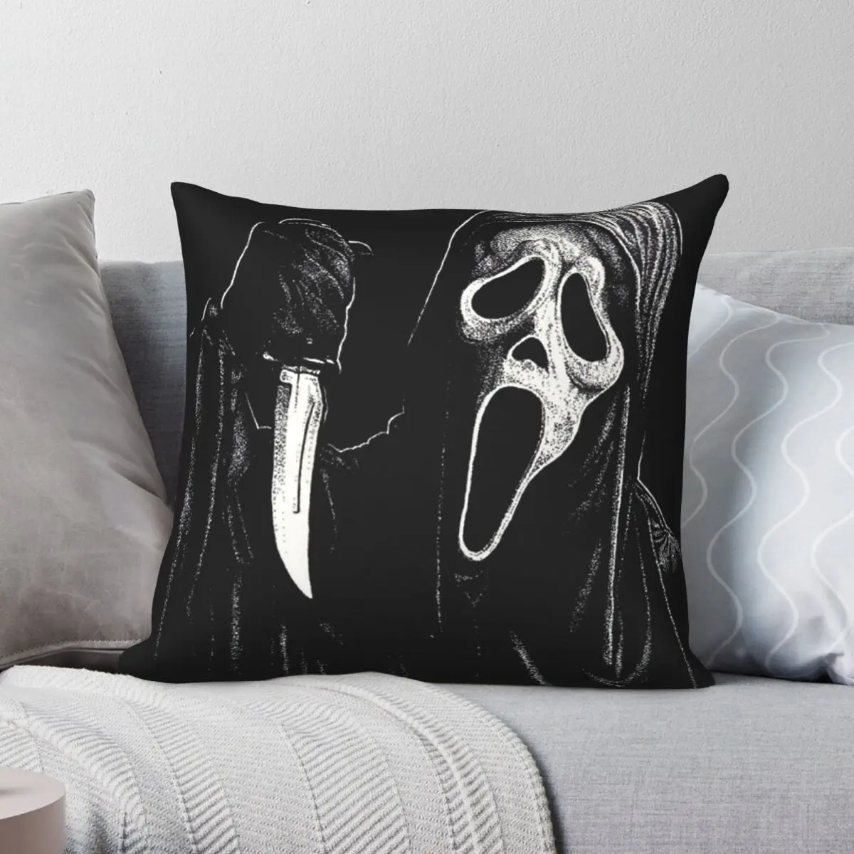 

Scream Ghostface Pillowcase Polyester Linen Velvet Pattern Zip Decor Home Cushion Cover 45x45