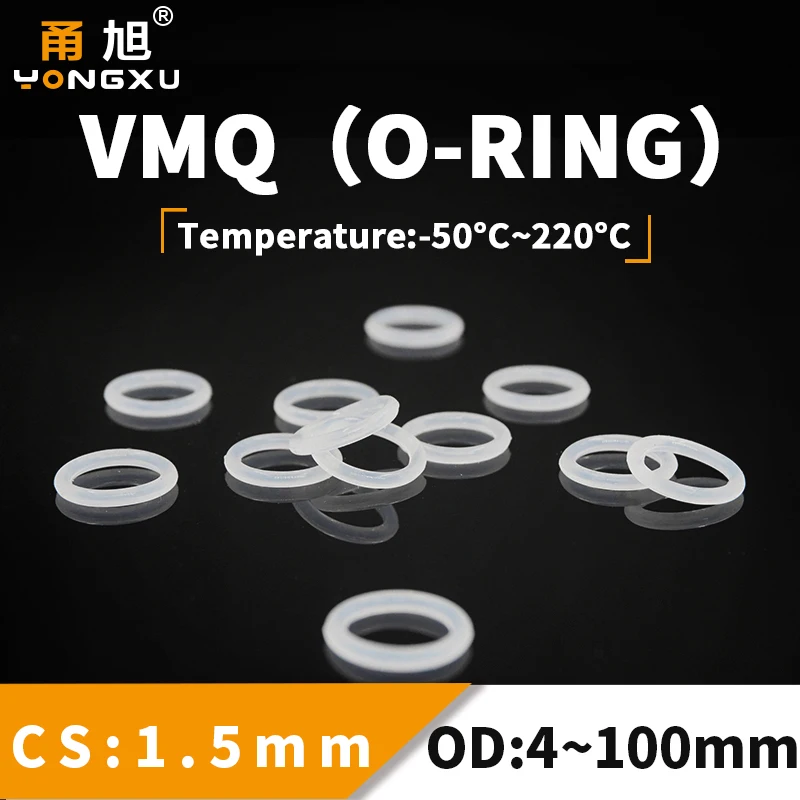 

VMQ O Ring Seal Gasket Thickness CS1.5mm OD4-100mm Silicone Rubber Ring Insulation Waterproof Washer Non-toxic White Plumbing