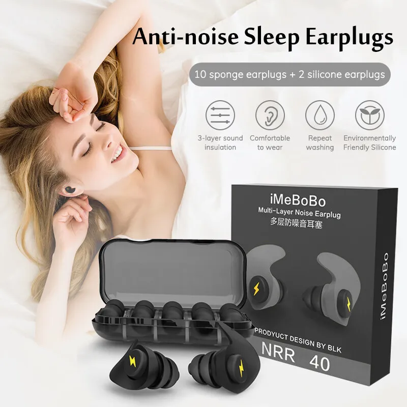 

Anti Noise Sleep Earplugs Multi Layer Noise Cancelling Silica Gel Sponge Noise Reduction Good Sleeping Silicone Sponge Earplugs
