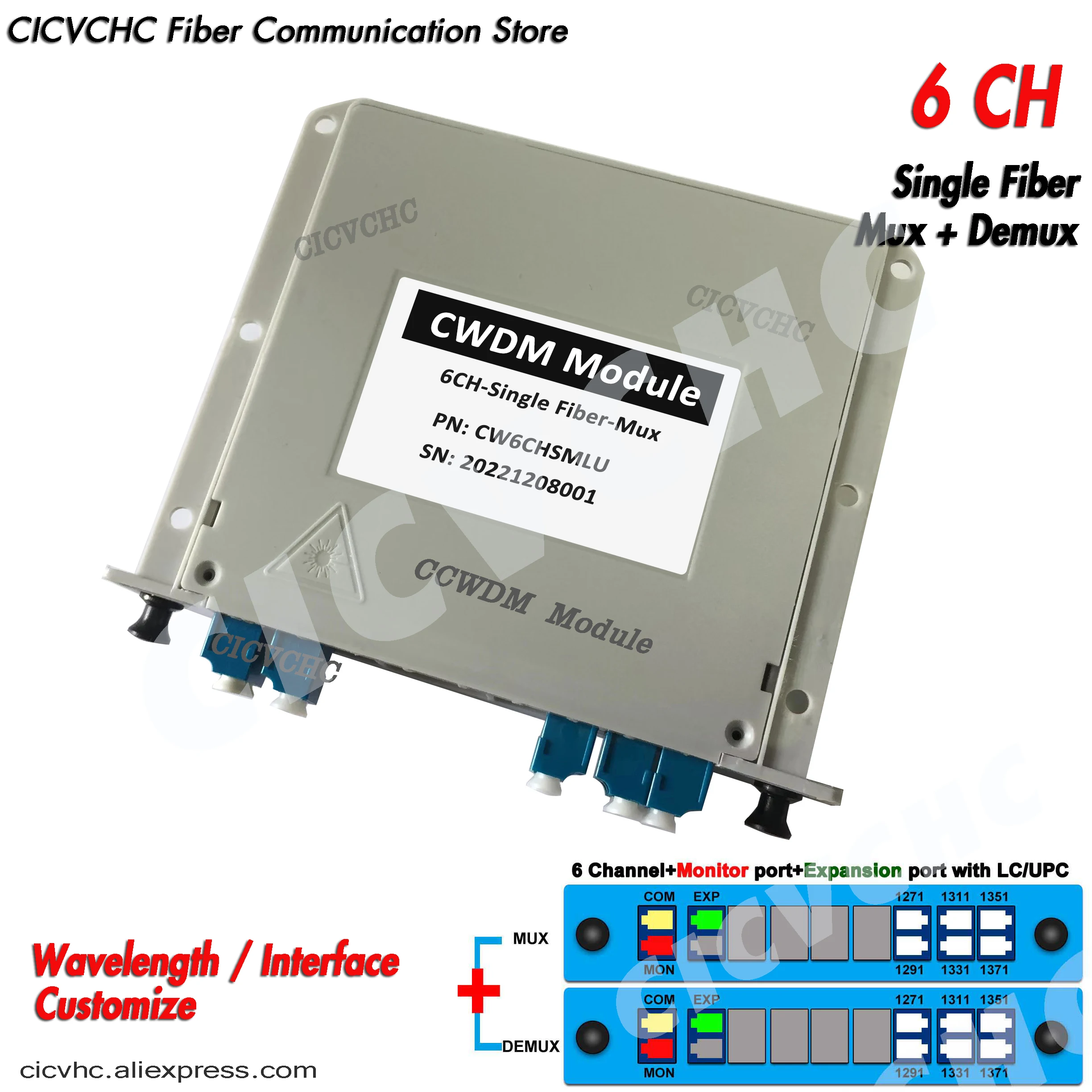 6CH CWDM Plug-in Module with Monitor and Expansion port with LC/UPC for Single Fiber