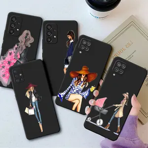 Silicone Phone Case for Samsung Galaxy A71 A12 A13 A52 5G A72 A22 A51 4G A11 A21s A32 A42 Black Cover Dress girl Fashion Girl