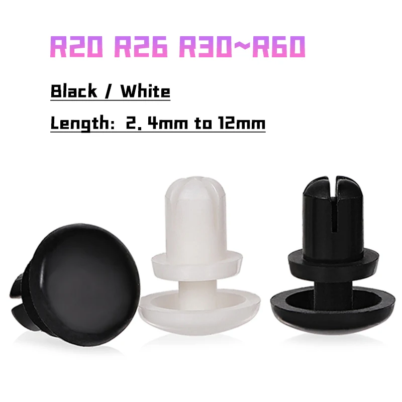 

Нейлоновые заклепки типа R, набор 30 шт., черный/белый, 2-5 мм