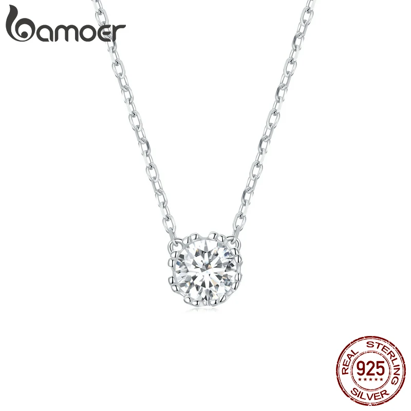 

Bamoer Gorgeous Shiny Choker 100% 925 Sterling Silver Geometric Cut Sparkling Zircon Pendant Necklace Wedding Jewelry 17.7″