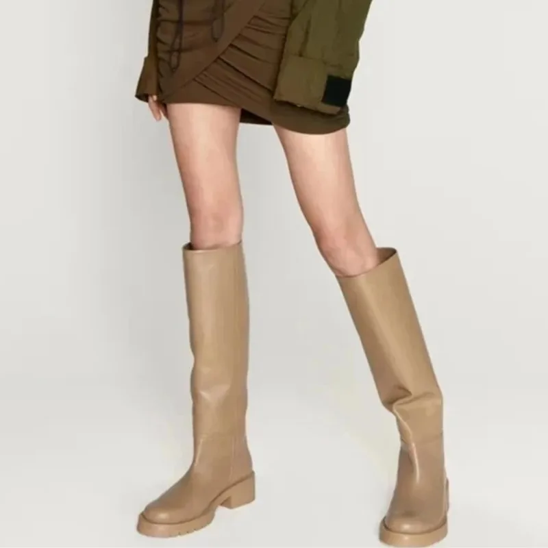 

Dilalula 2023 Ins модные женские сапоги до колена из коровьей кожи, теплые плоские толстые высокие каблуки, женская обувь