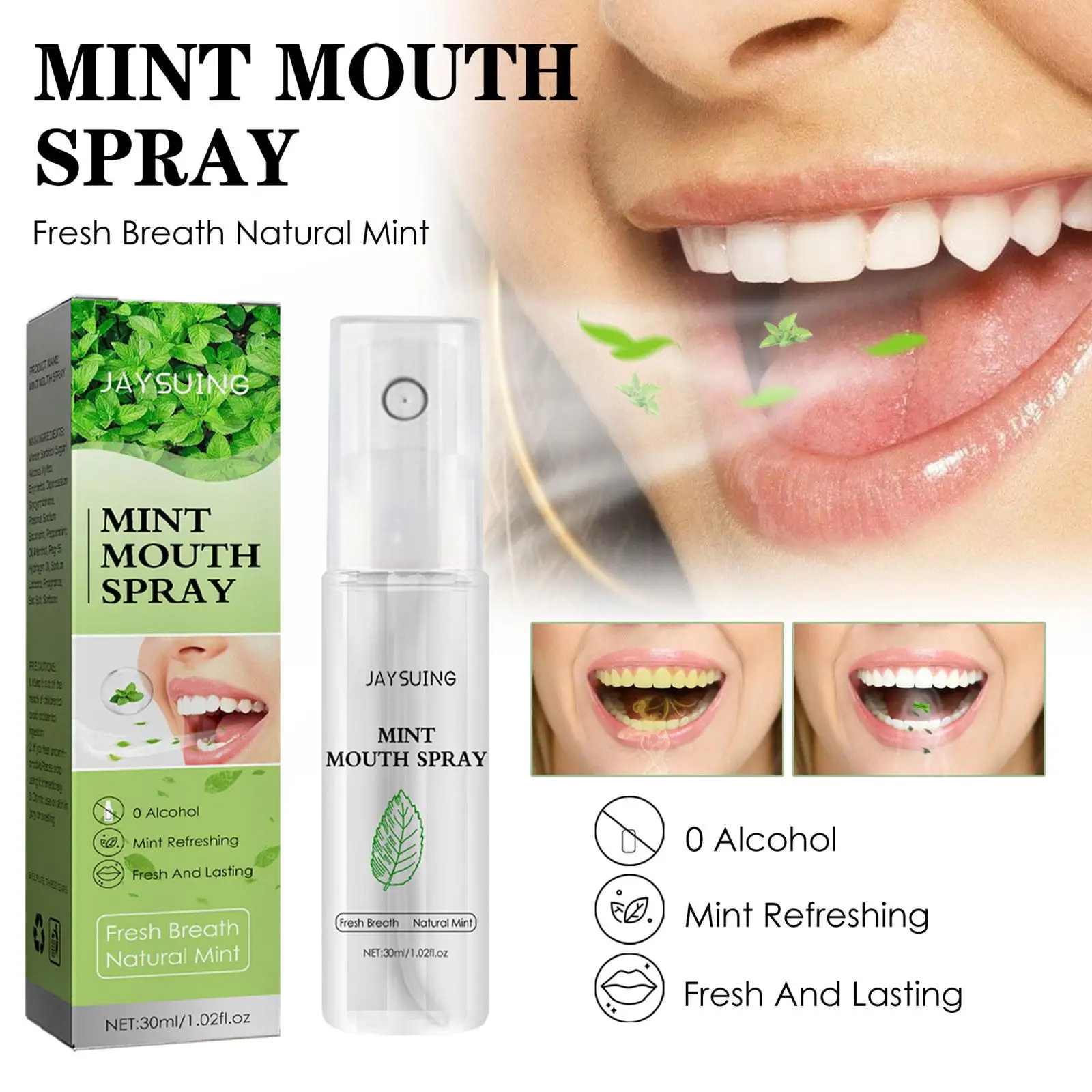 

Fresh Breath Oral Spray Remove Smoke Oral Odor Plaque Stains Long-Last Peppermint Mouth Freshener Portable Mouthwash Oral Care