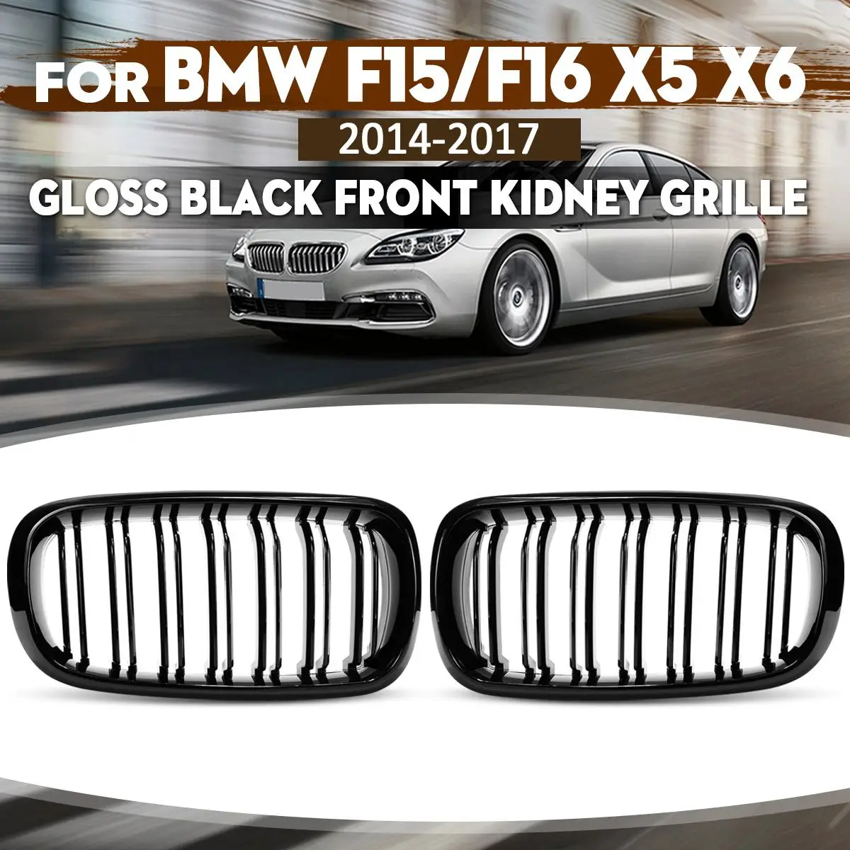 

New 2x Front Bumper Kidney Grill Grille Double Slat For BMW F15/F16 X5 X6 2014-2017 Front Radiator Racing Grills Replacement