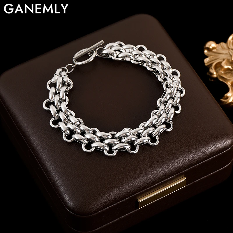 GANEMLY 316L нержавеющая сталь кубинский браслет-цепочка браслет для женщин мужчин