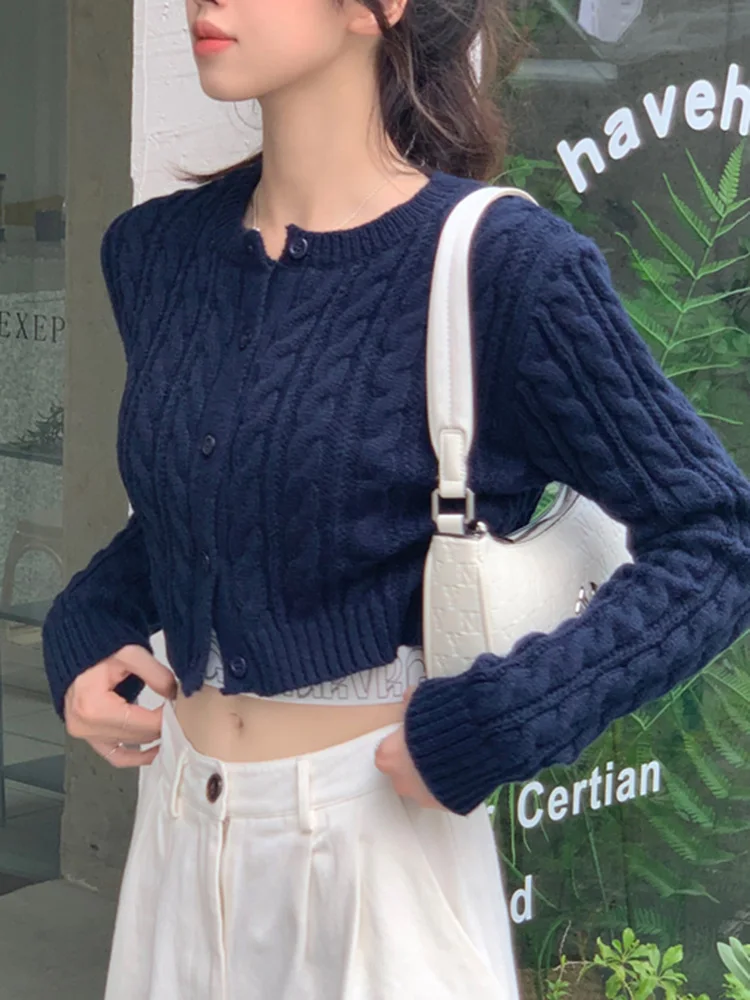 

Slim Knited Sweater Cardigans Women 2000s Long Sleeve Winter Jerseys 2022 Korean Fashion Button Knitting Crop Top