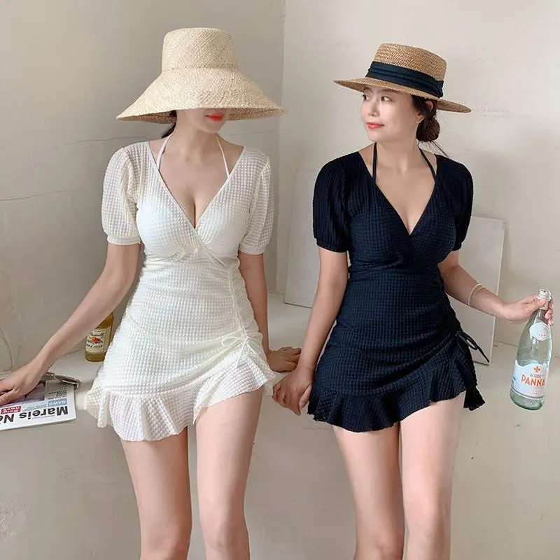 

Dresses, swimwear, light luxury, special fabric, short sleeves, simple and conservative skirt, steel support, small chest, swimw