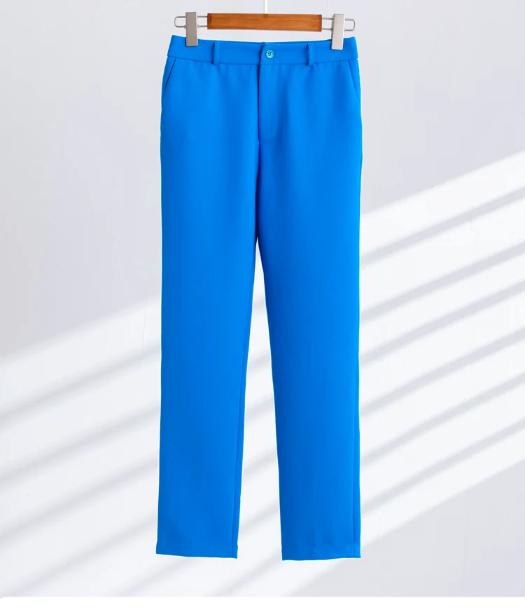 Women's Pant Sets Diamond Fashion Office Ladies Blue White Black Long Sleeve Jacket+Trousers Formal 2 Piece Set Outfit