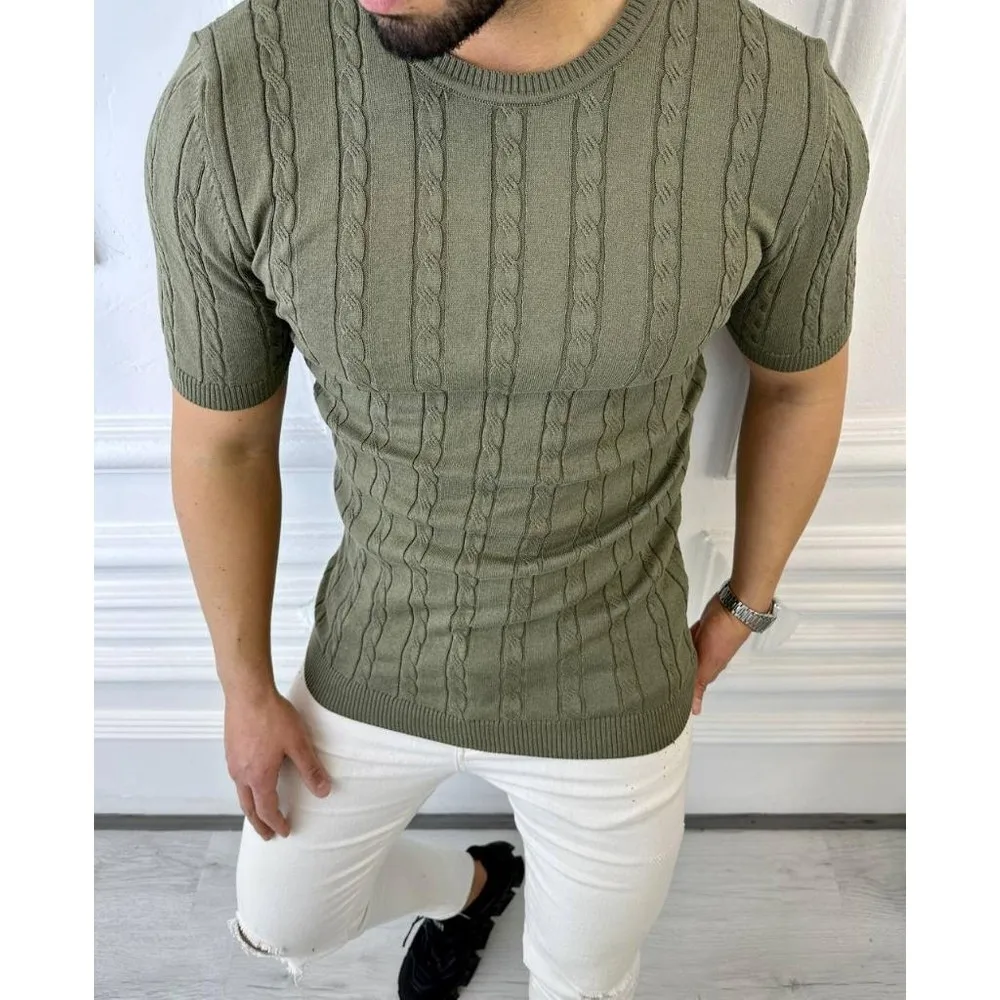 

Men's Short Sleeve Knitted T-Shirt - Breathable & Comfortable Casual Tee