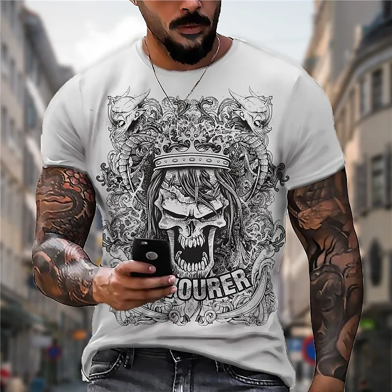 

Футболка мужская с 3d-рисунком черепа, винтажный топ свободного покроя с коротким рукавом, уличная одежда в стиле ужасов, оверсайз, летняя одежда